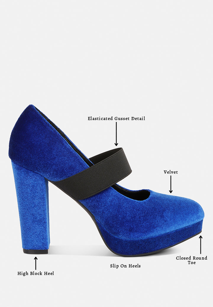 krause high block heel velvet pumps by ruw#color_blue