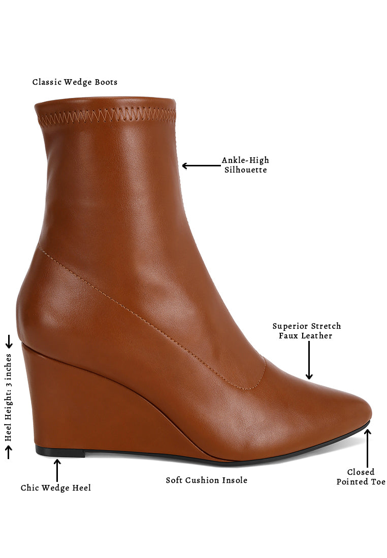 stretchable wedge boots#color_brown-smooth