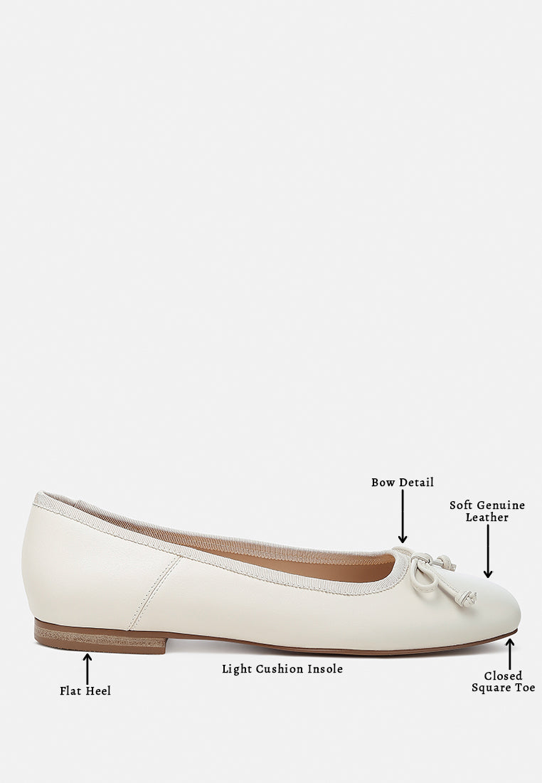 square-toe bow ballerinas by ruw color_beige