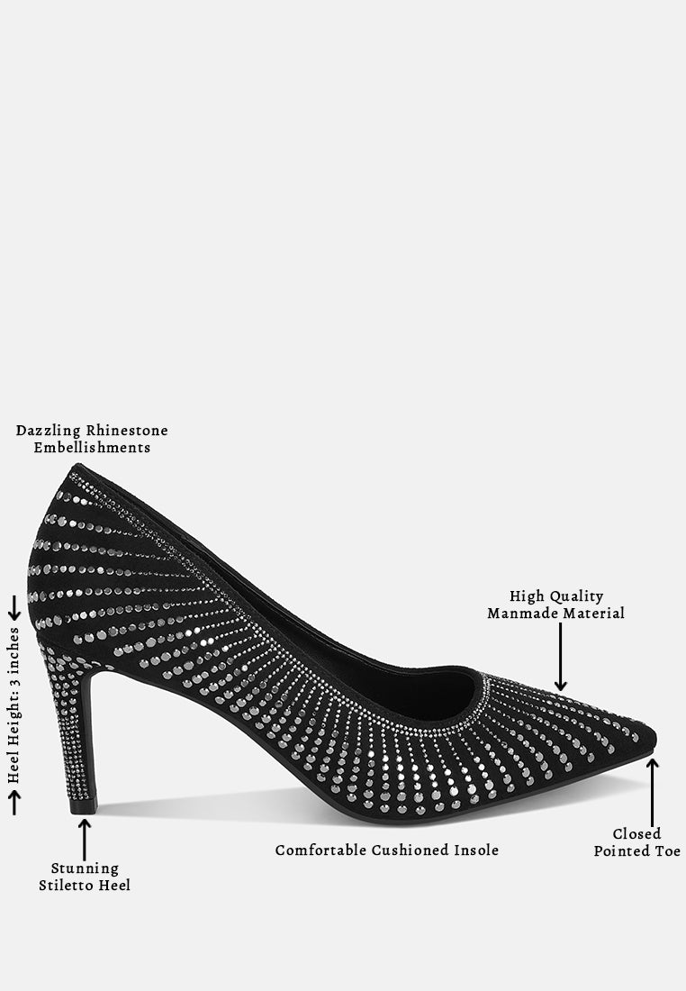 pitchers rhinestone embellished stiletto heels#color_black-suede