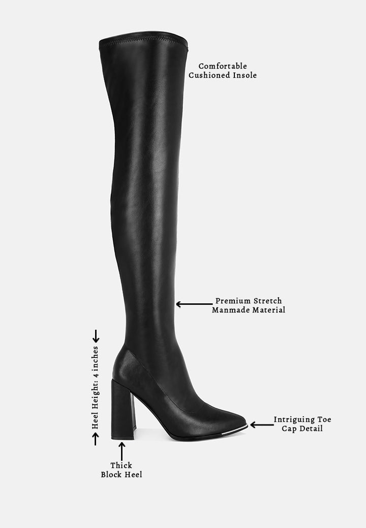 veronica stretchable block heel long boots#color_black-smooth