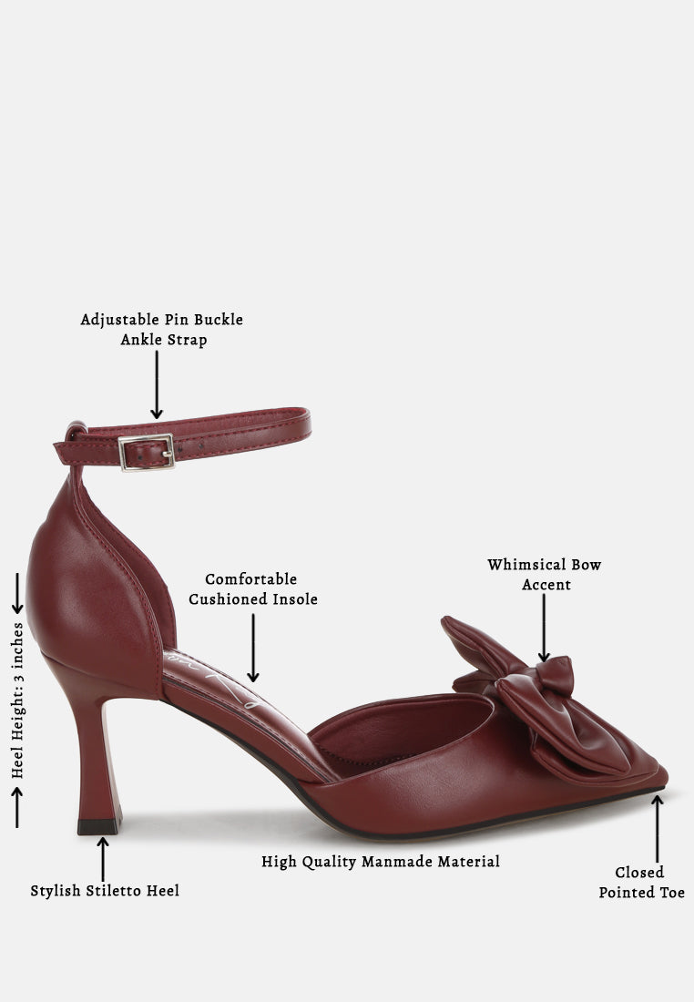 Papave Bow Detail Stiletto Heels#color_burgundy-smooth
