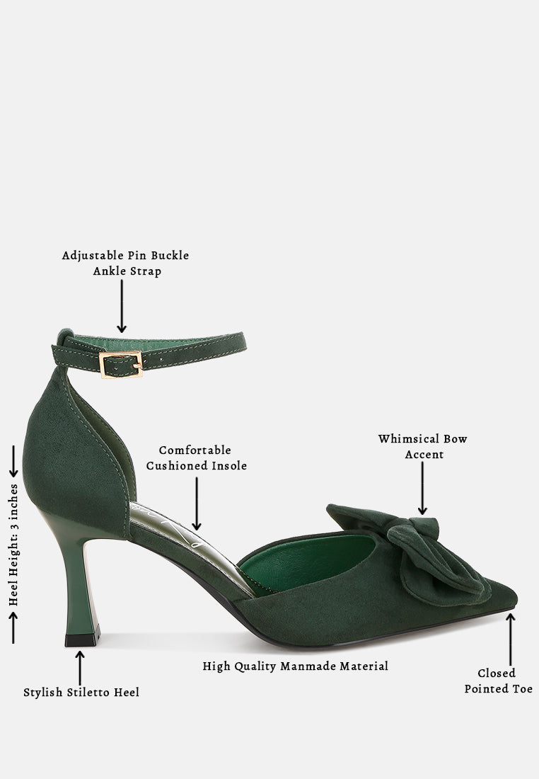 Papave Bow Detail Stiletto Heels#color_green-suede