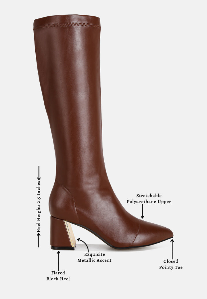 Free Form Stretchable Fit Block Heel Boots#color_brown-smooth