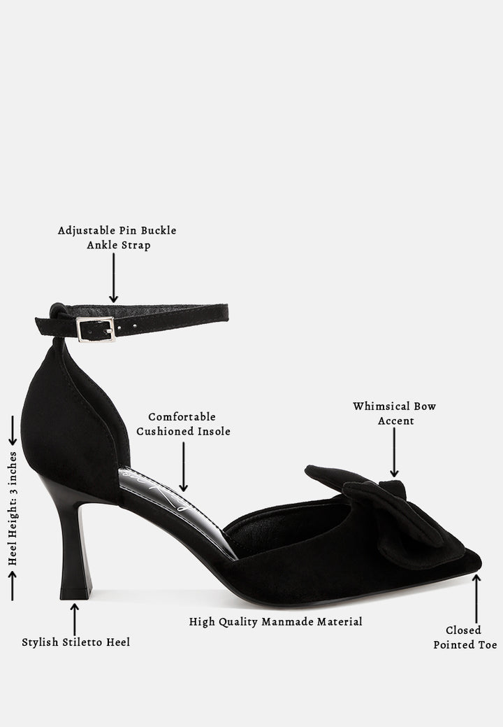 Papave Bow Detail Stiletto Heels#color_black-suede