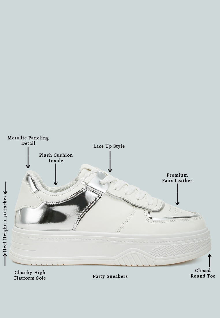 metallic paneling platform sneakers by ruw#color_white-silver