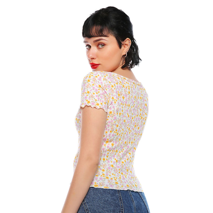 casual short summer top#color_ivory-ditsy