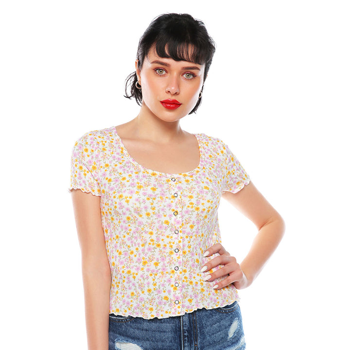 casual short summer top#color_ivory-ditsy