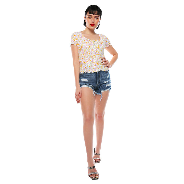 casual short summer top#color_ivory-ditsy