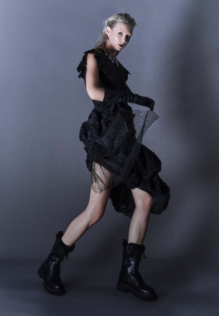 ponji fleece lined lace-up high ankle boots by ruw#color_black