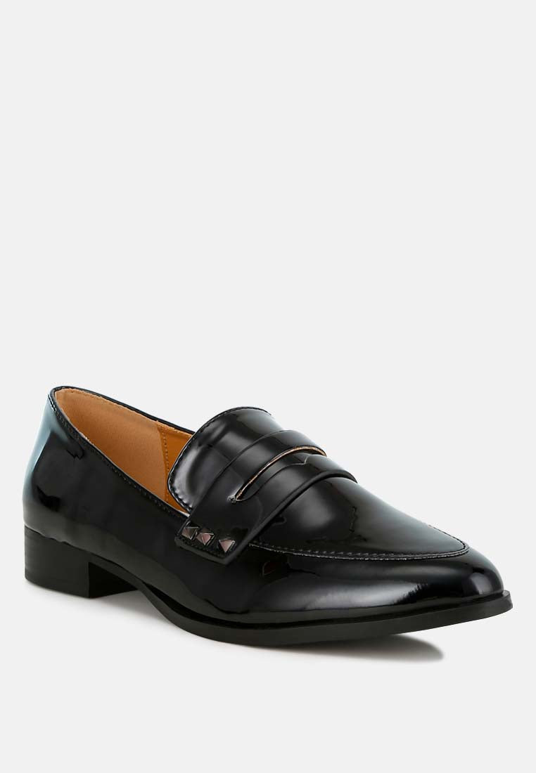 patent pleather penny loafers by ruw color_black