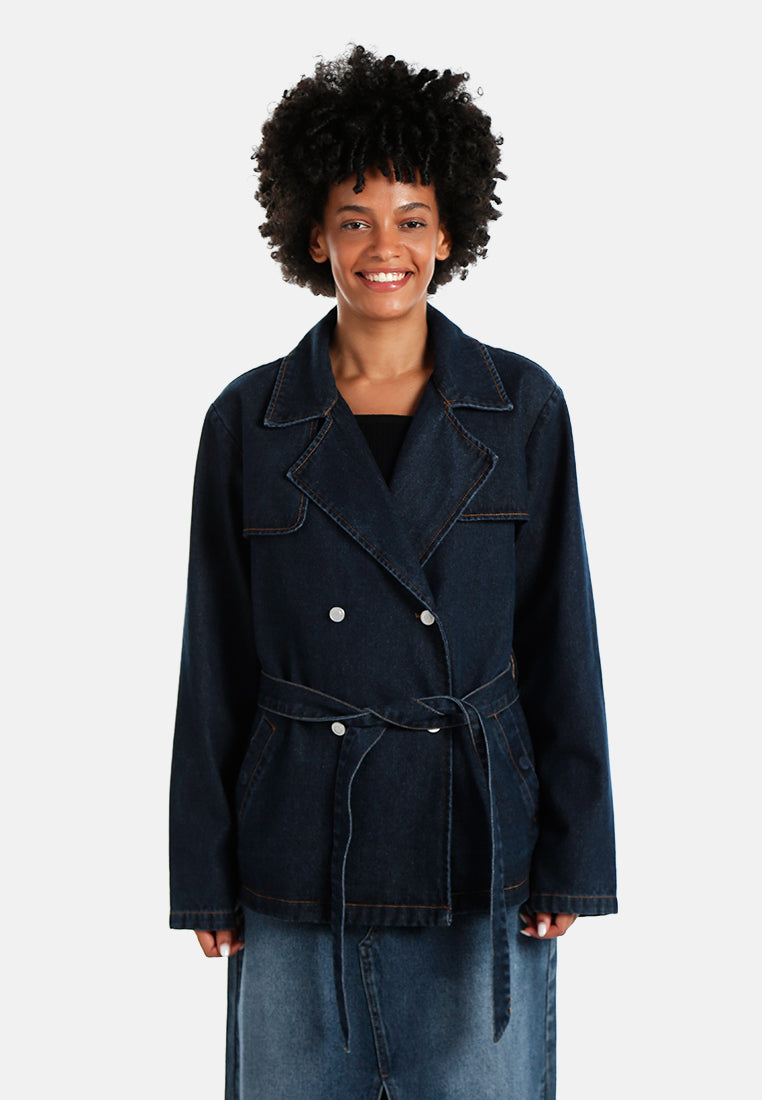 double-breasted denim trench with belt#color_indigo
