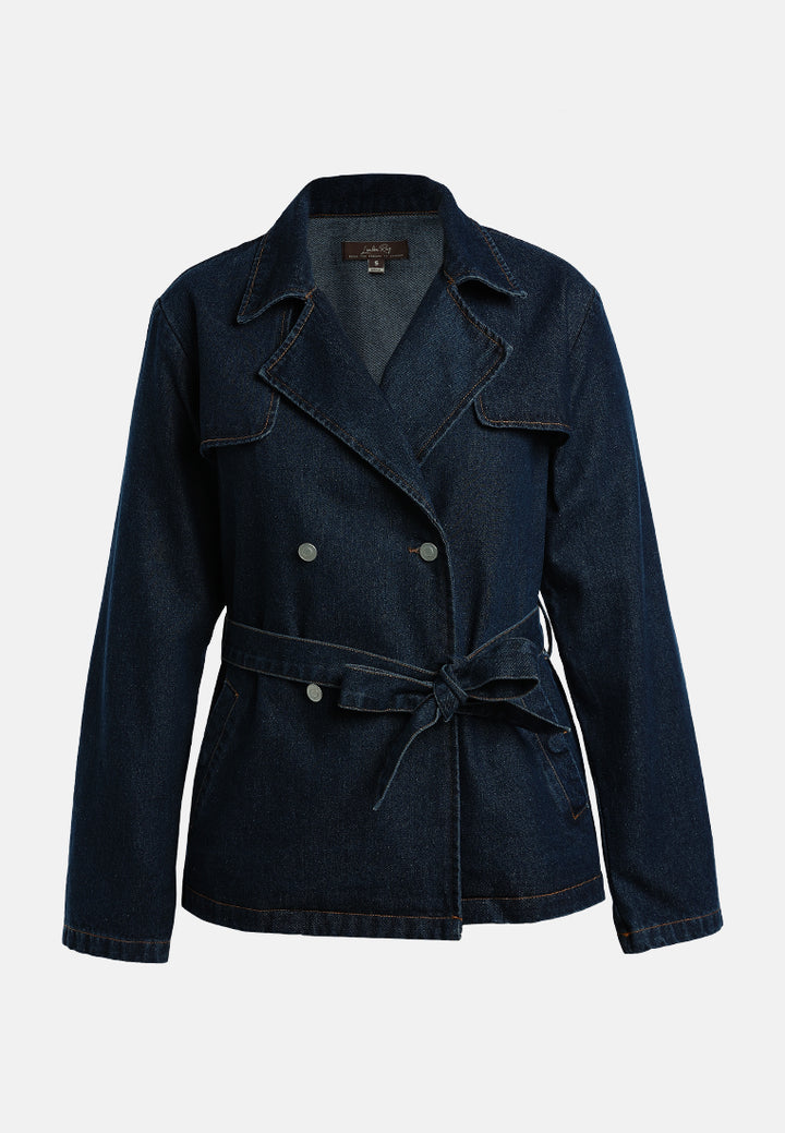 double-breasted denim trench with belt#color_indigo
