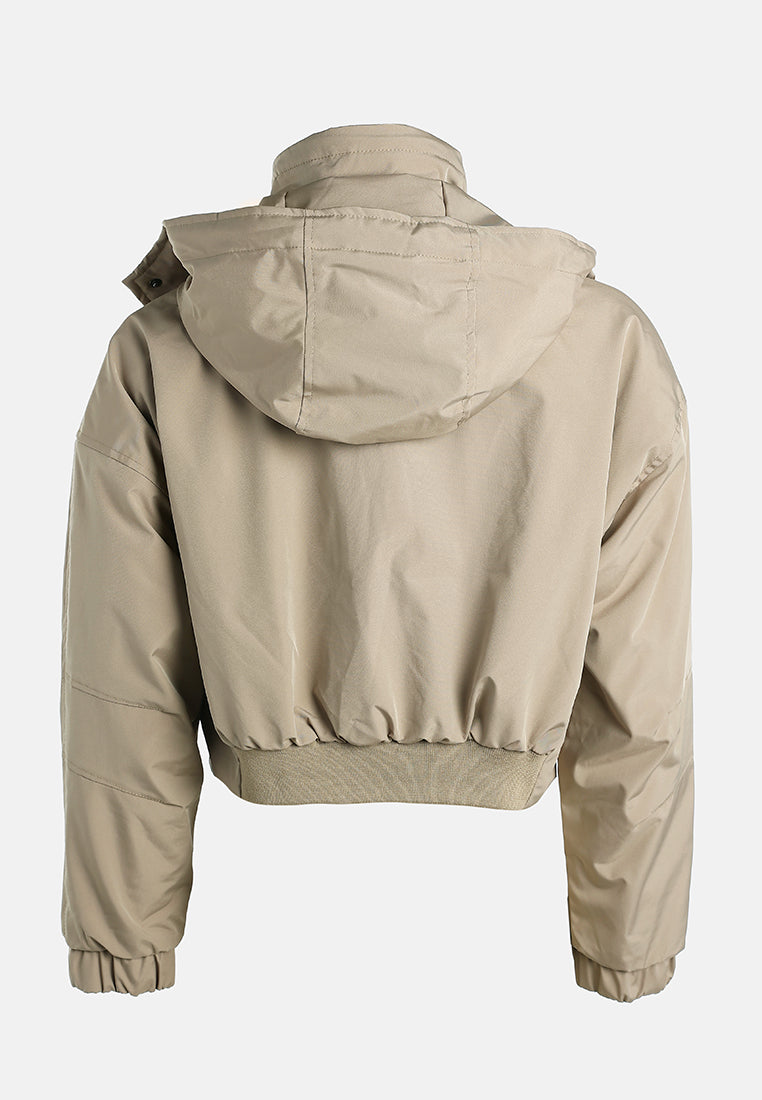 drawstring cropped woven jacket by ruw#color_khaki