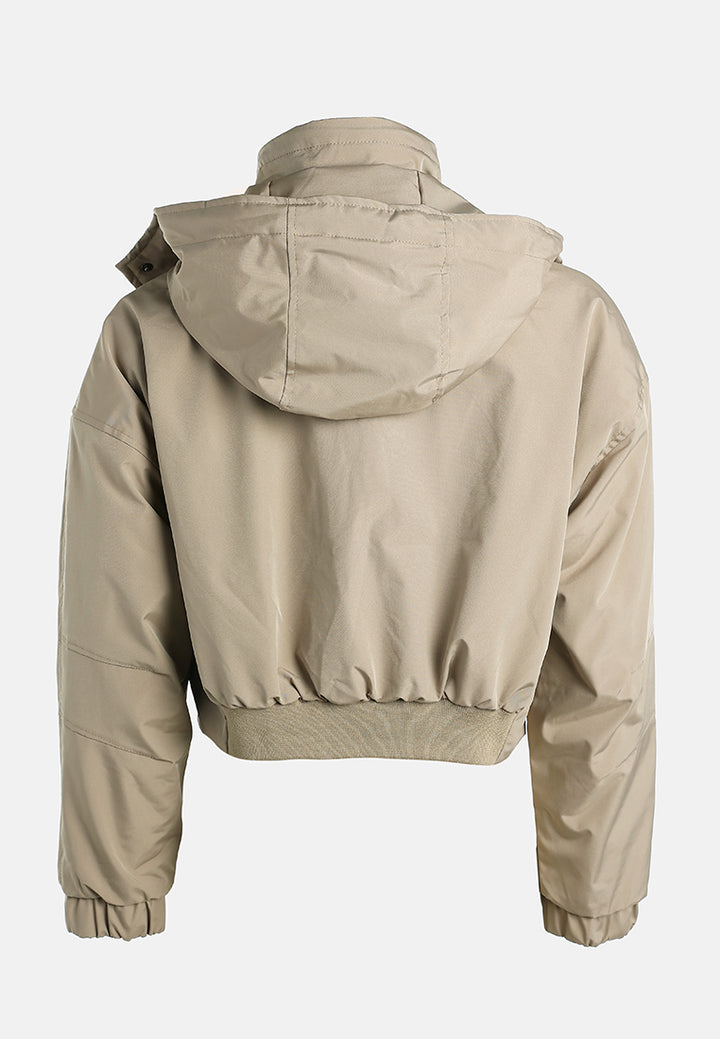 drawstring cropped woven jacket by ruw#color_khaki