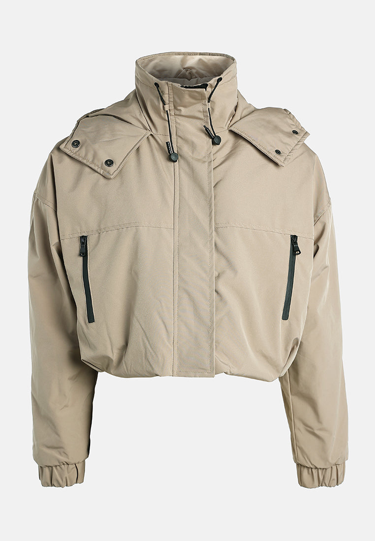 drawstring cropped woven jacket by ruw#color_khaki