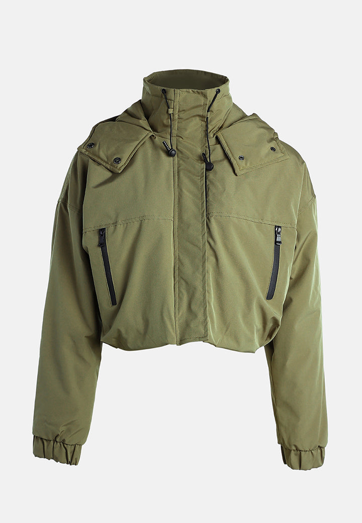 drawstring cropped woven jacket by ruw#color_olive
