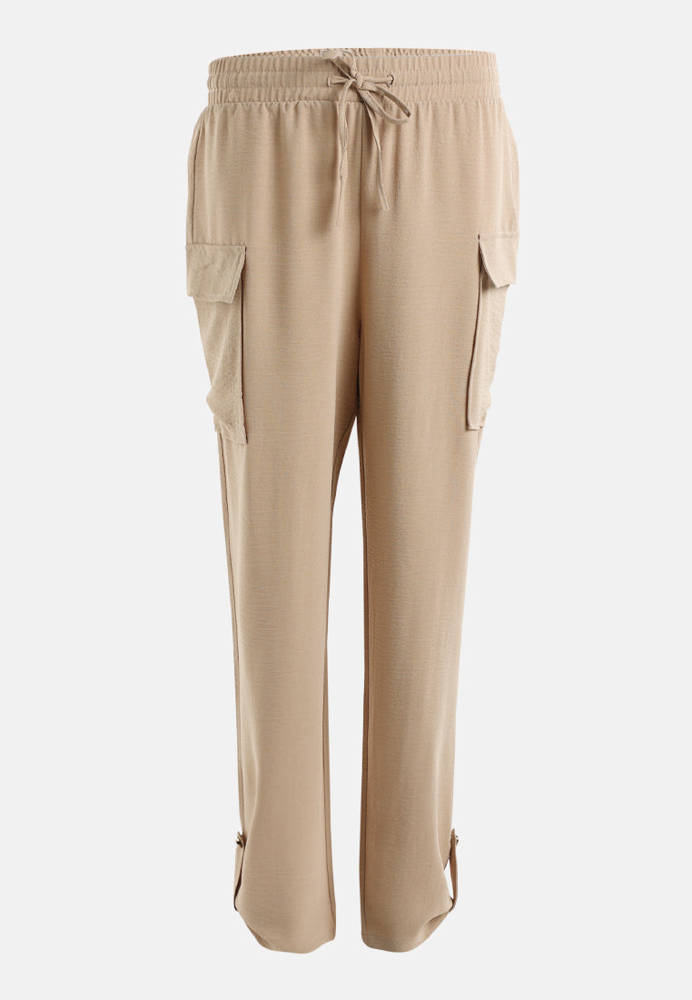drawstring waistband cargo pants by ruw#color_beige