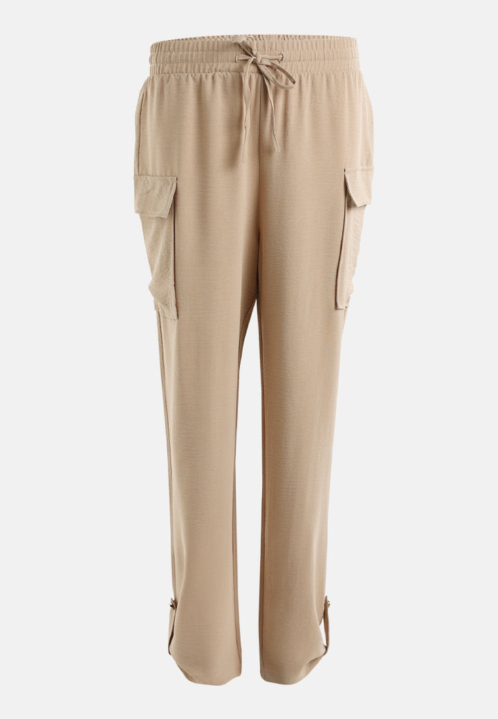 drawstring waistband cargo pants by ruw#color_beige