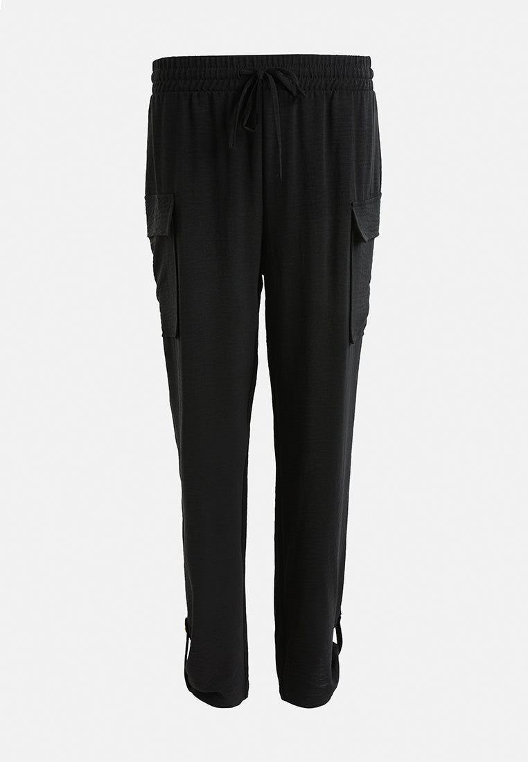 drawstring waistband cargo pants by ruw#color_black