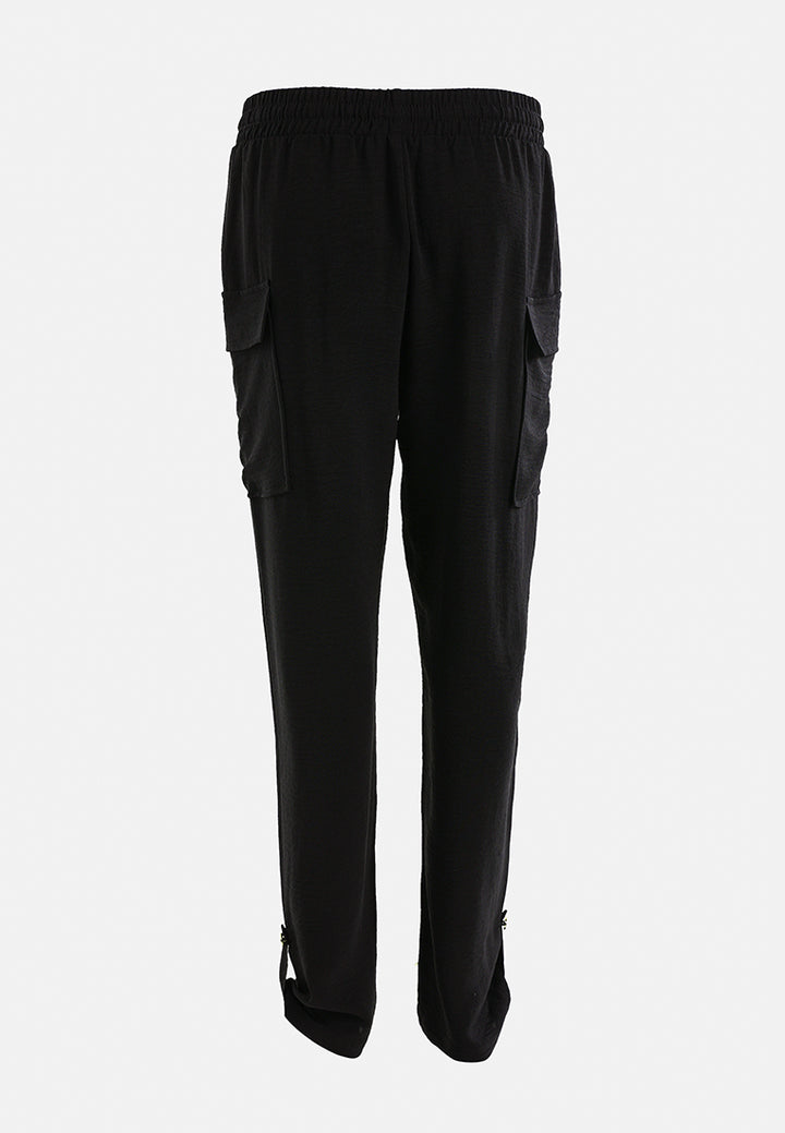 drawstring waistband cargo pants by ruw#color_black