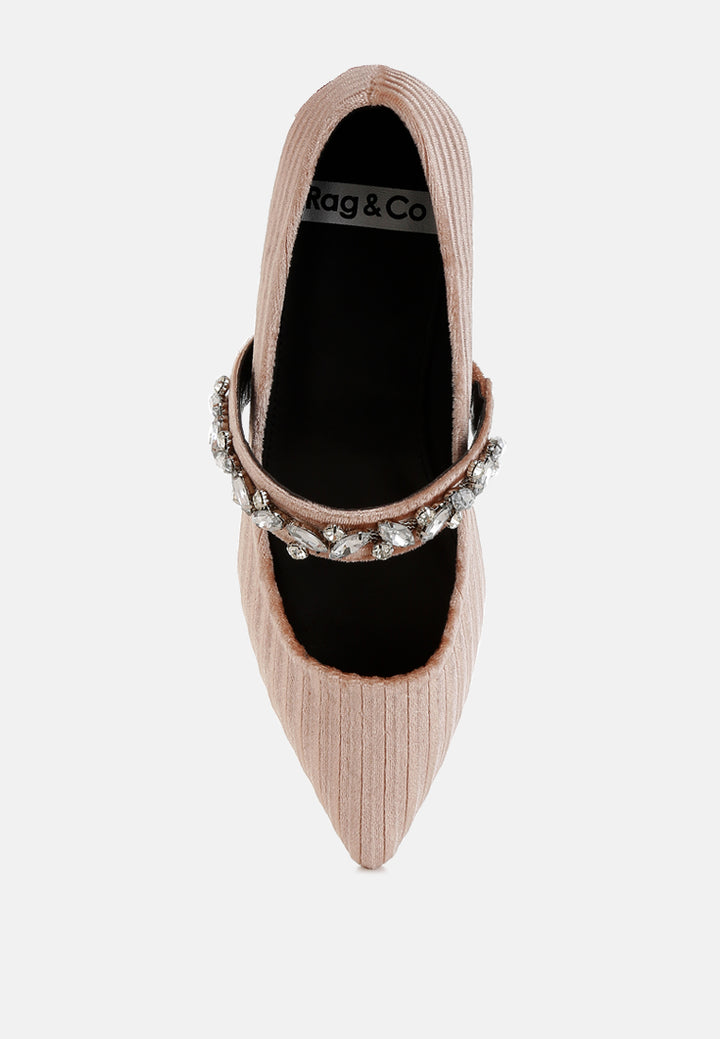 diamante brooch velvet ballerinas by ruw#color_beige