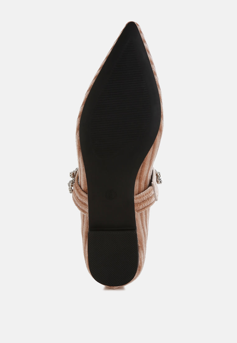 diamante brooch velvet ballerinas by ruw#color_beige