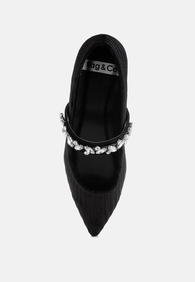 diamante brooch velvet ballerinas by ruw#color_black