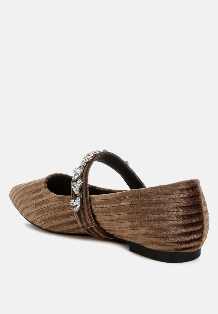 diamante brooch velvet ballerinas by ruw#color_brown