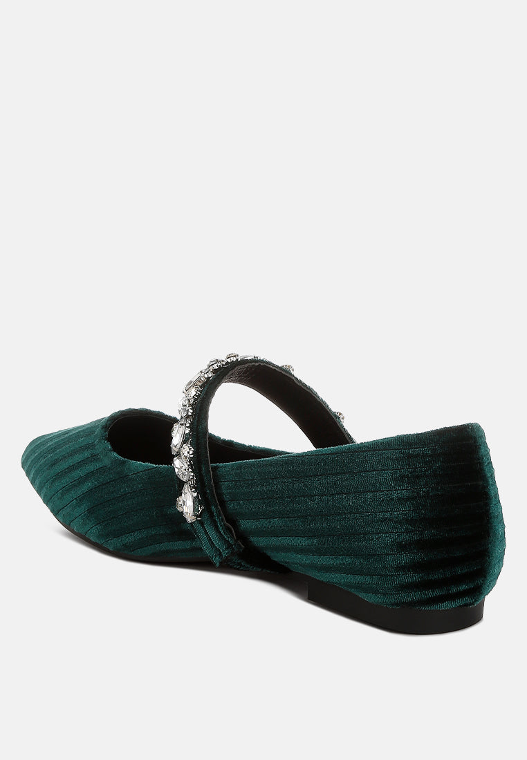 diamante brooch velvet ballerinas by ruw#color_green