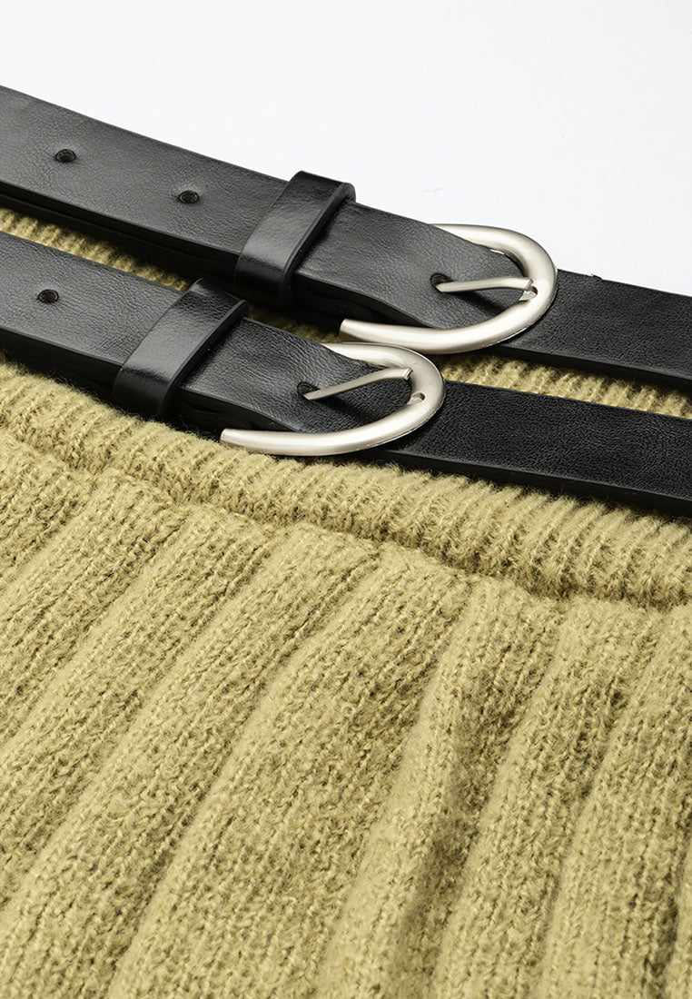 dual belt pleated skirt by ruw#color_olive