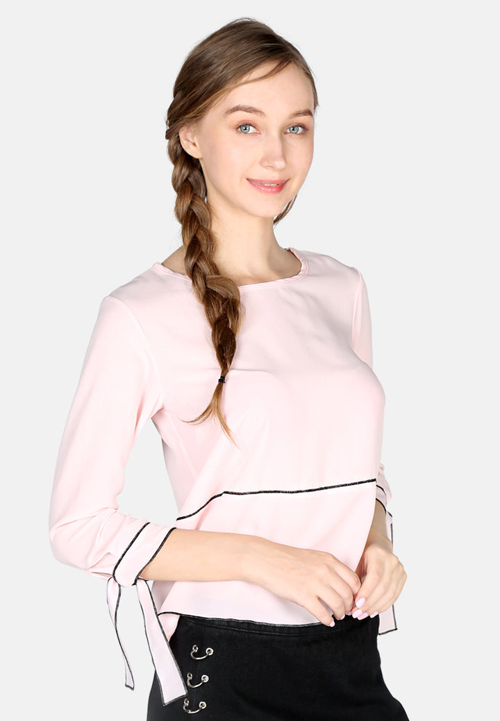 elbow sleeve casual top#color_dusty-pink