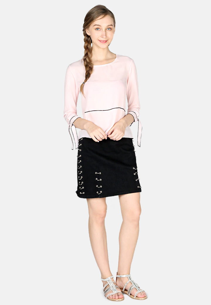 elbow sleeve casual top#color_dusty-pink