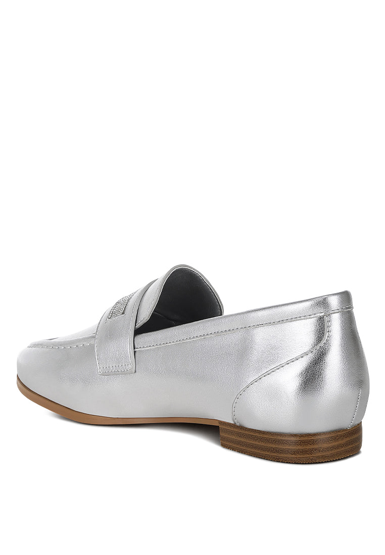 rhinestone strap metallic loafers by ruw#color_silver