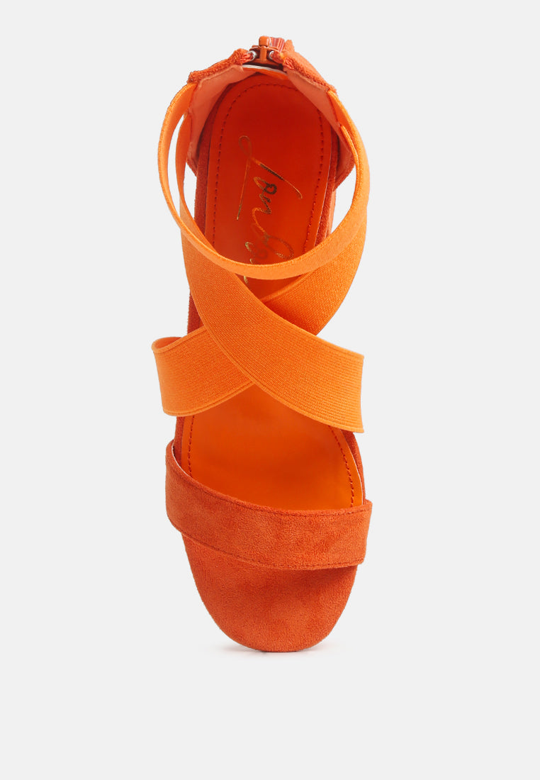 elastic strappy block heel sandals#color_orange