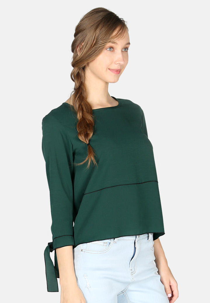 elbow sleeve casual top#color_green