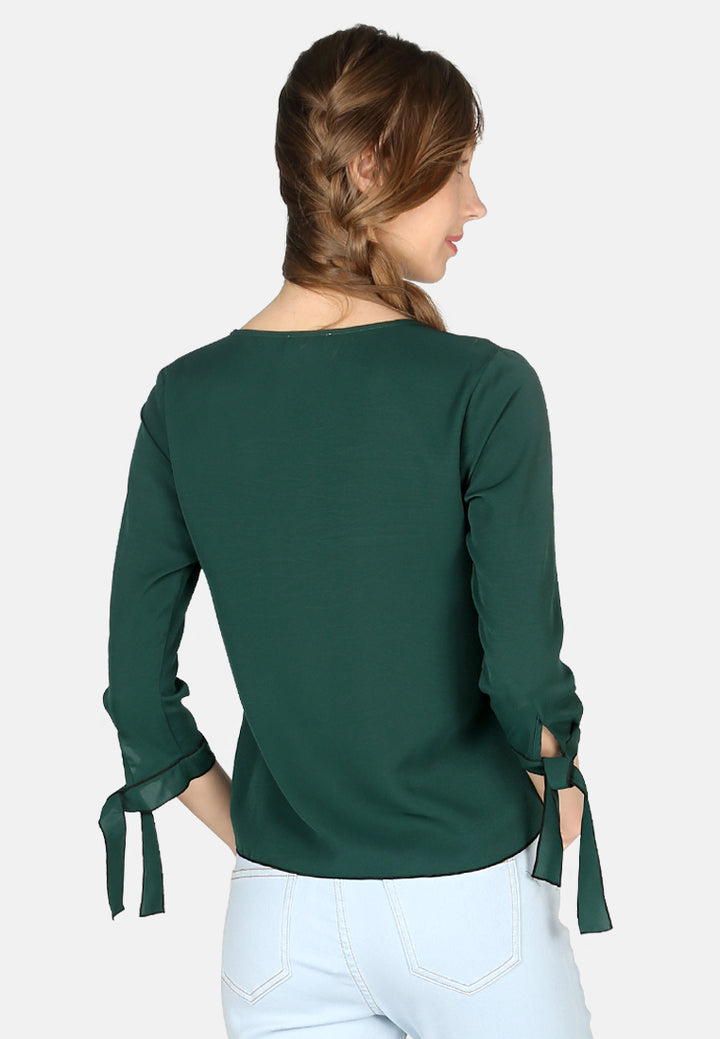 elbow sleeve casual top#color_green