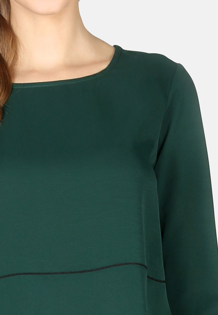 elbow sleeve casual top#color_green