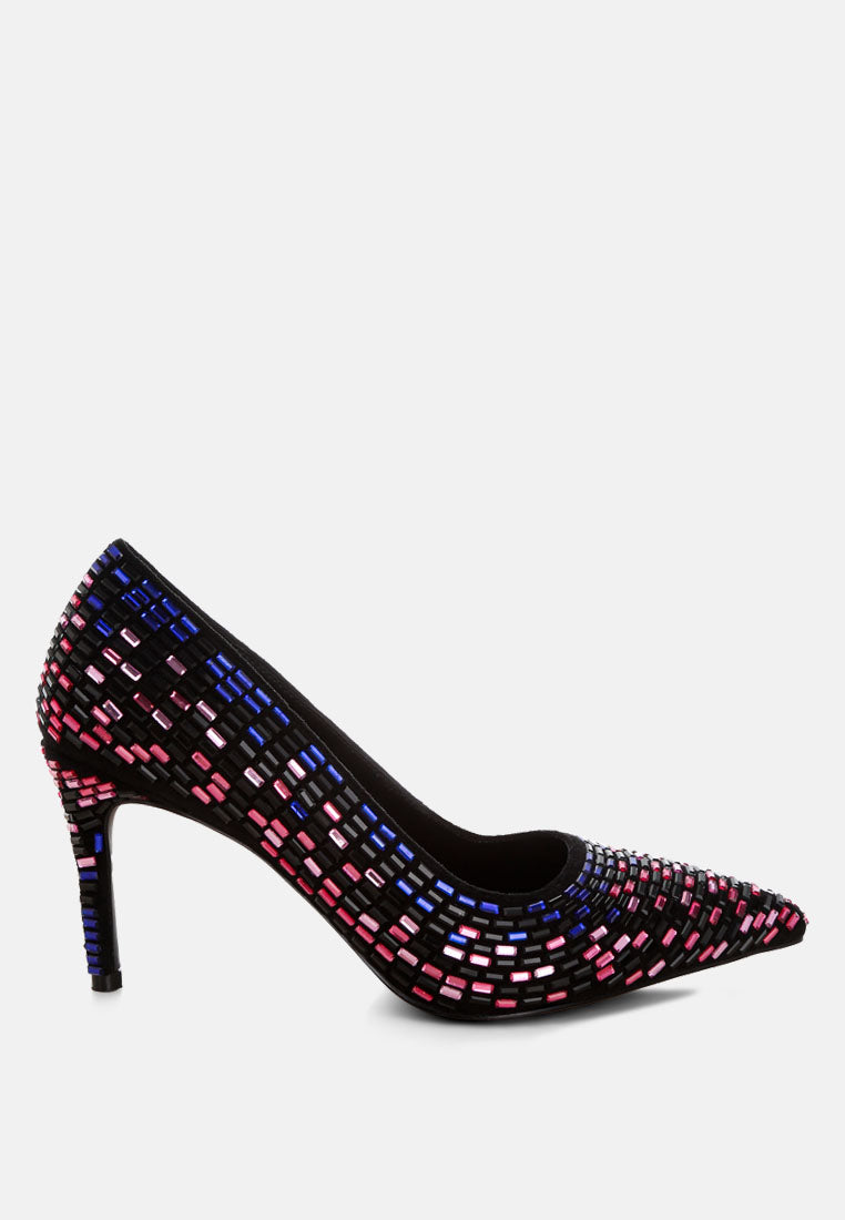 elodie rhinestones embellished pump heels#color_black-multi