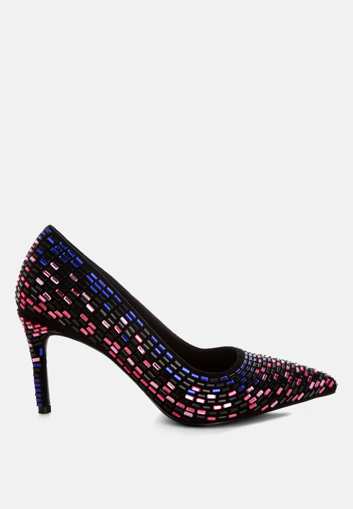 elodie rhinestones embellished pump heels#color_black-multi
