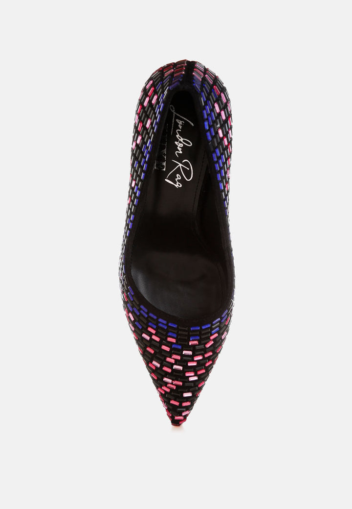 elodie rhinestones embellished pump heels#color_black-multi