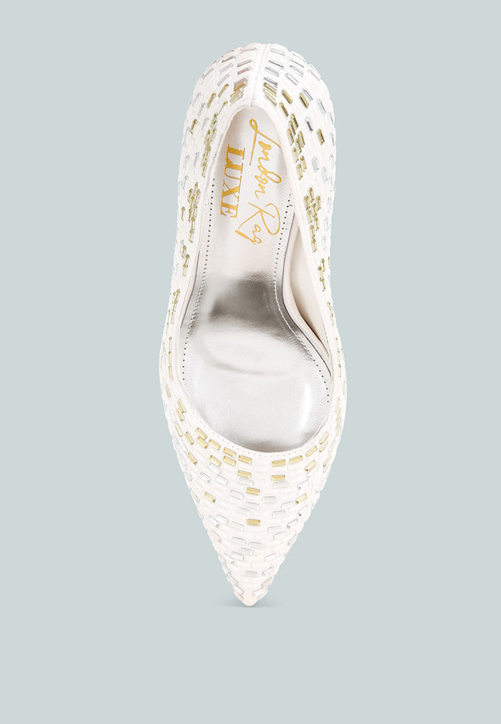 elodie rhinestones embellished pump heels#color_white-satin