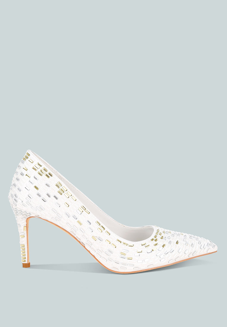 elodie rhinestones embellished pump heels#color_white-satin