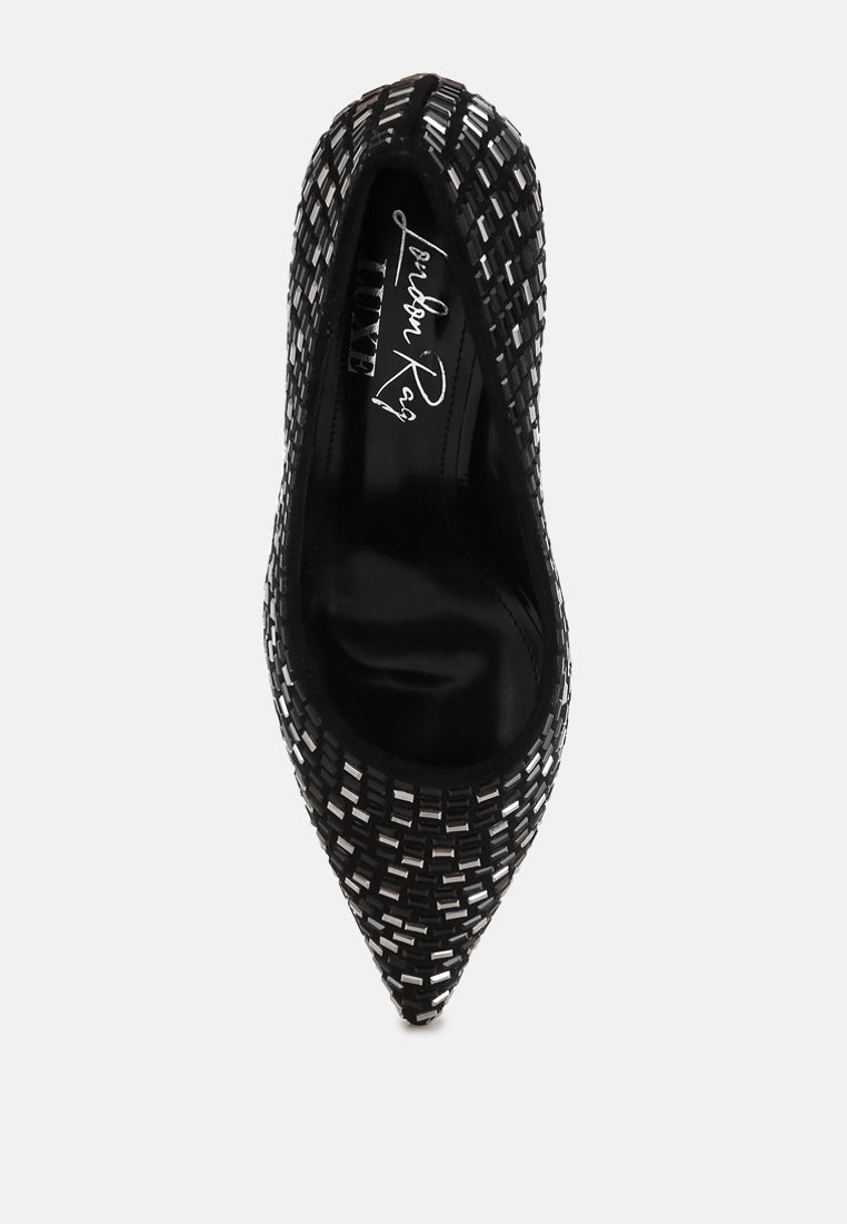 elodie rhinestones embellished pump heels#color_black-suede