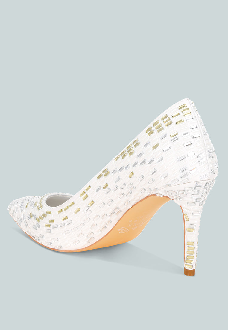 elodie rhinestones embellished pump heels#color_white-satin