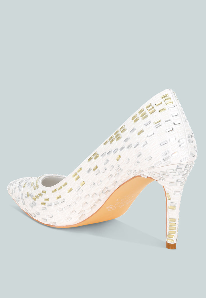 elodie rhinestones embellished pump heels#color_white-satin