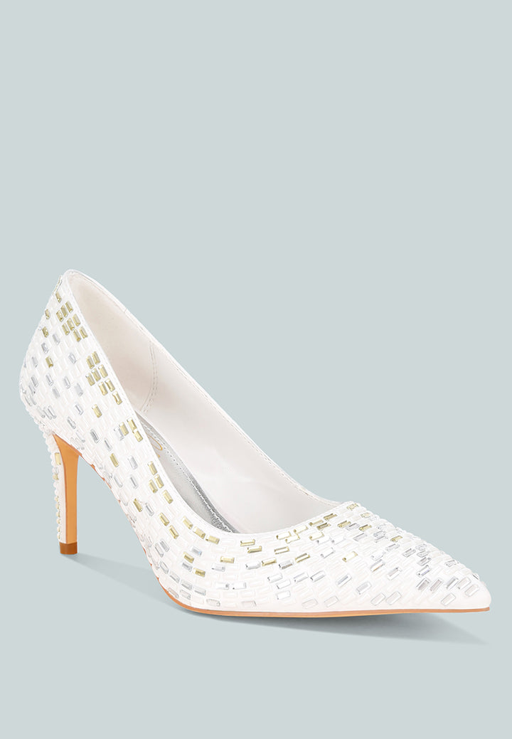 elodie rhinestones embellished pump heels#color_white-satin