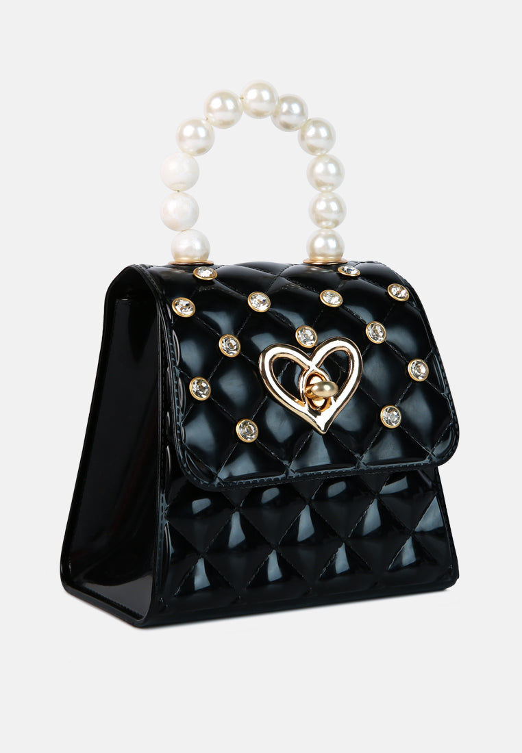 embellished quilted pattern mini bag#color_black