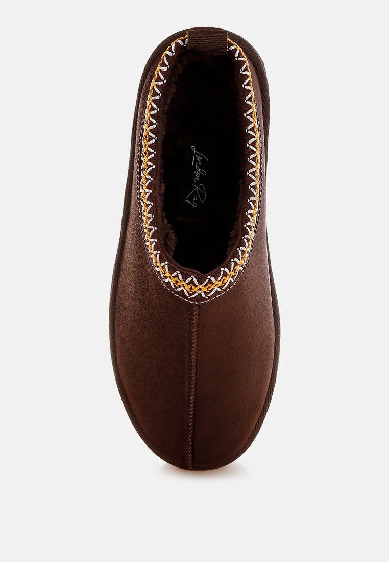 embroidered platform faux fur classic slip-on by ruw#color_brown