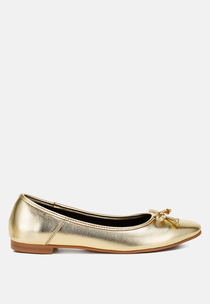 bow detail metallic ballerinas by ruw#color_gold